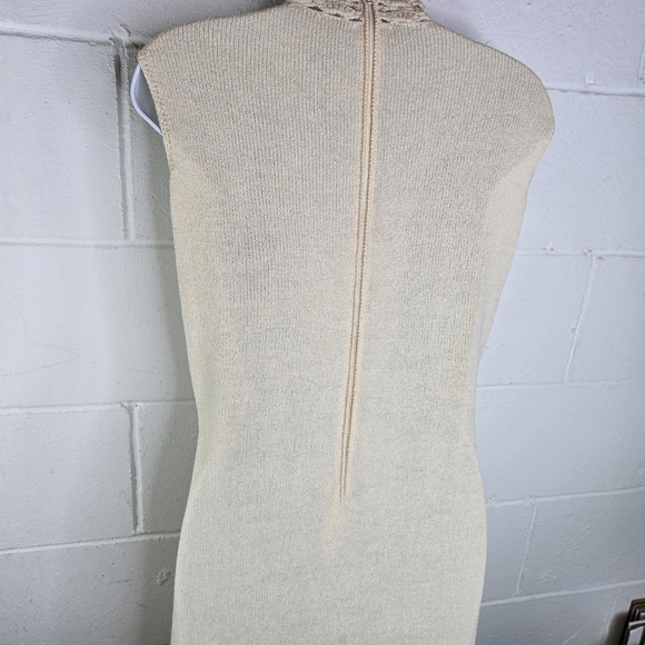 Vtg 70s High Neck Cream Ivory Knit Long Maxi Dress - Picture 8 of 9